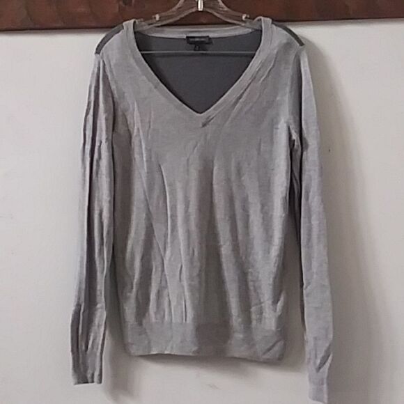 The Limited Sweater Wool Women's V Neck Pullover Color Block Light / Dark Gray M - Picture 3 of 13